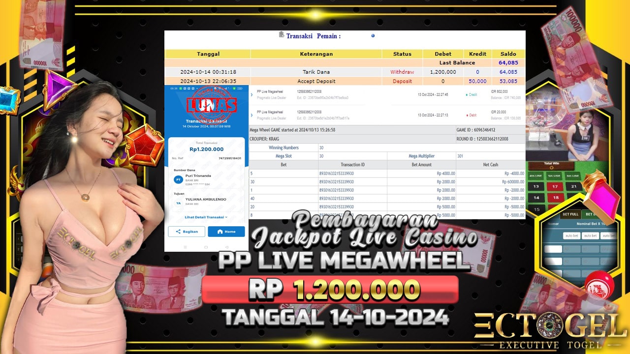 BUKTI JACKPOT PP LIVE MEGAWHEEL TERPERCAYA DI INDONESIA TGL 14-10-2024