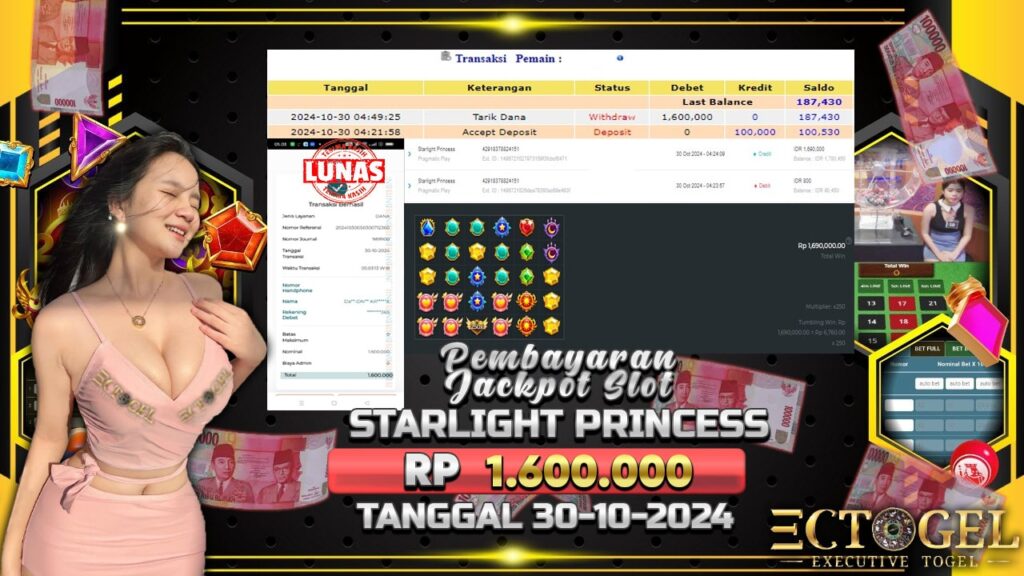 BUKTI JACKPOT SLOT STARLIGHT PRINCESS TERPERCAYA DI INDONESIA TGL 30-10-2024