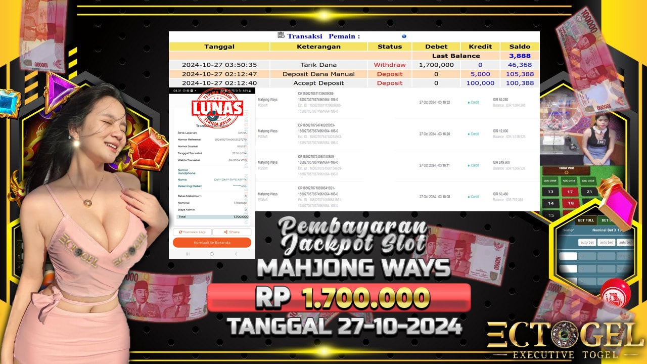 BUKTI JACKPOT SLOT MAHJONG WAYS TERPERCAYA DI INDONESIA TGL 27-10-2024