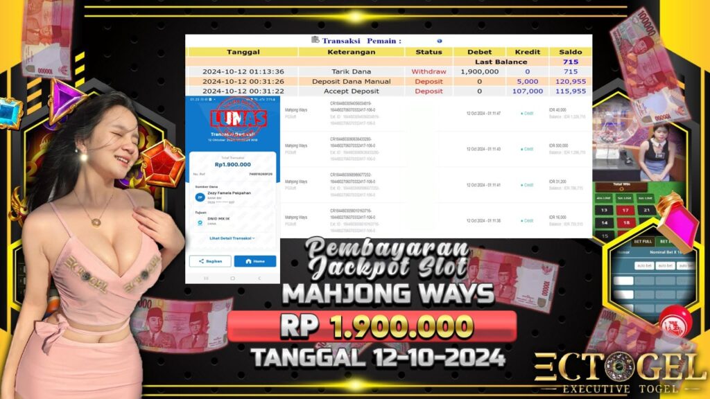 BUKTI JACKPOT SLOT MAHJONG WAYS TERPERCAYA DI INDONESIA TGL 12-10-2024