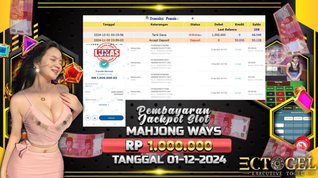 BUKTI JACKPOT SLOT MAHJONG WAYS TERPERCAYA DI INDONESIA TGL 01-12-2024