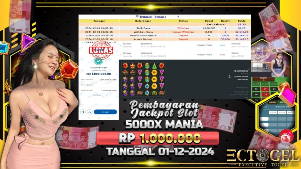 BUKTI JACKPOT SLOT 5000X MANIA TERPERCAYA DI INDONESIA TGL 01-12-2024