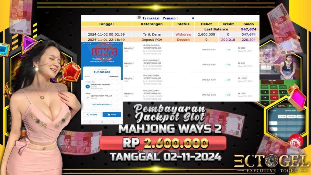 BUKTI JACKPOT SLOT MAHJONG WAYS 2 TERPERCAYA DI INDONESIA TGL 02-11-2024