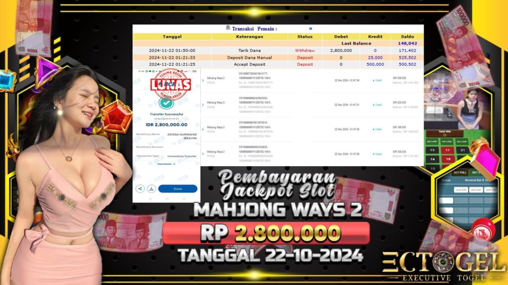 BUKTI JACKPOT SLOT MAHJONG WAYS 2 TERPERCAYA DI INDONESIA TGL 22-11-2024